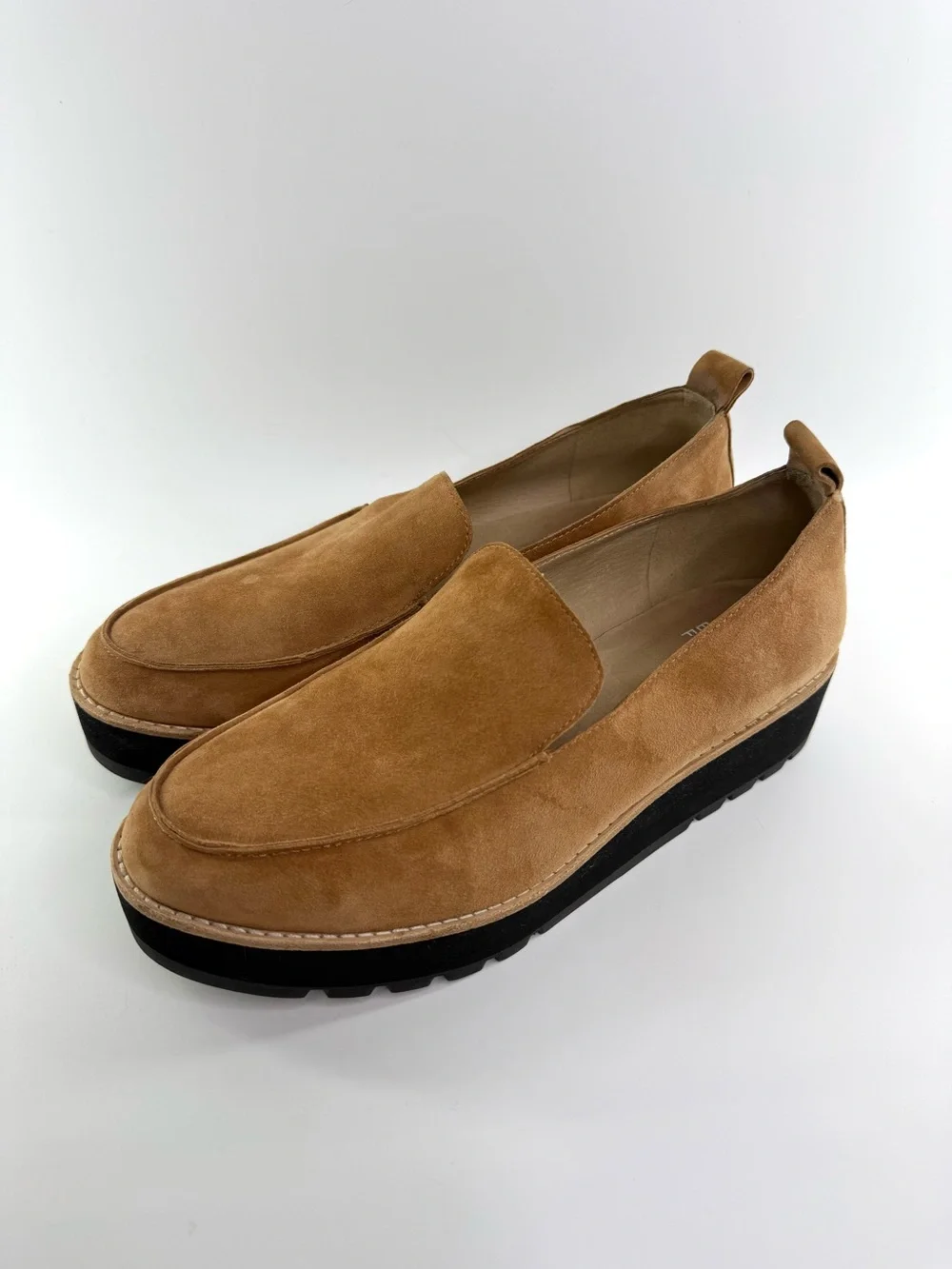 Eileen Fisher Ells Suede Platform Loafers Tan Cognac Size 8